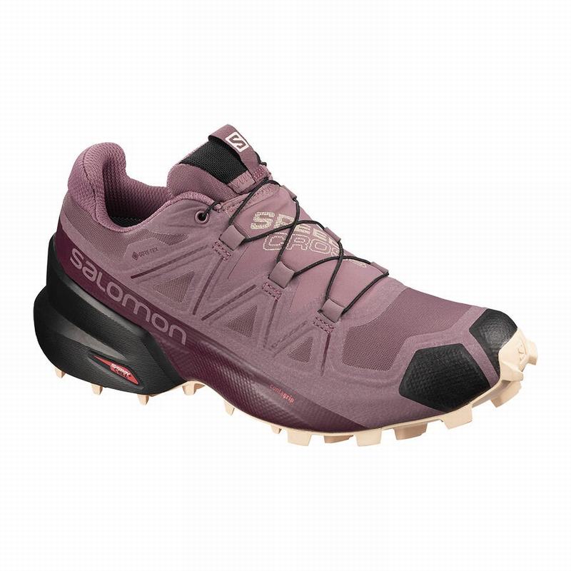 Chaussures De Trail Running Salomon Femme Bordeaux / Noir - Salomon SPEEDCROSS 5 GORE-TEX - France (